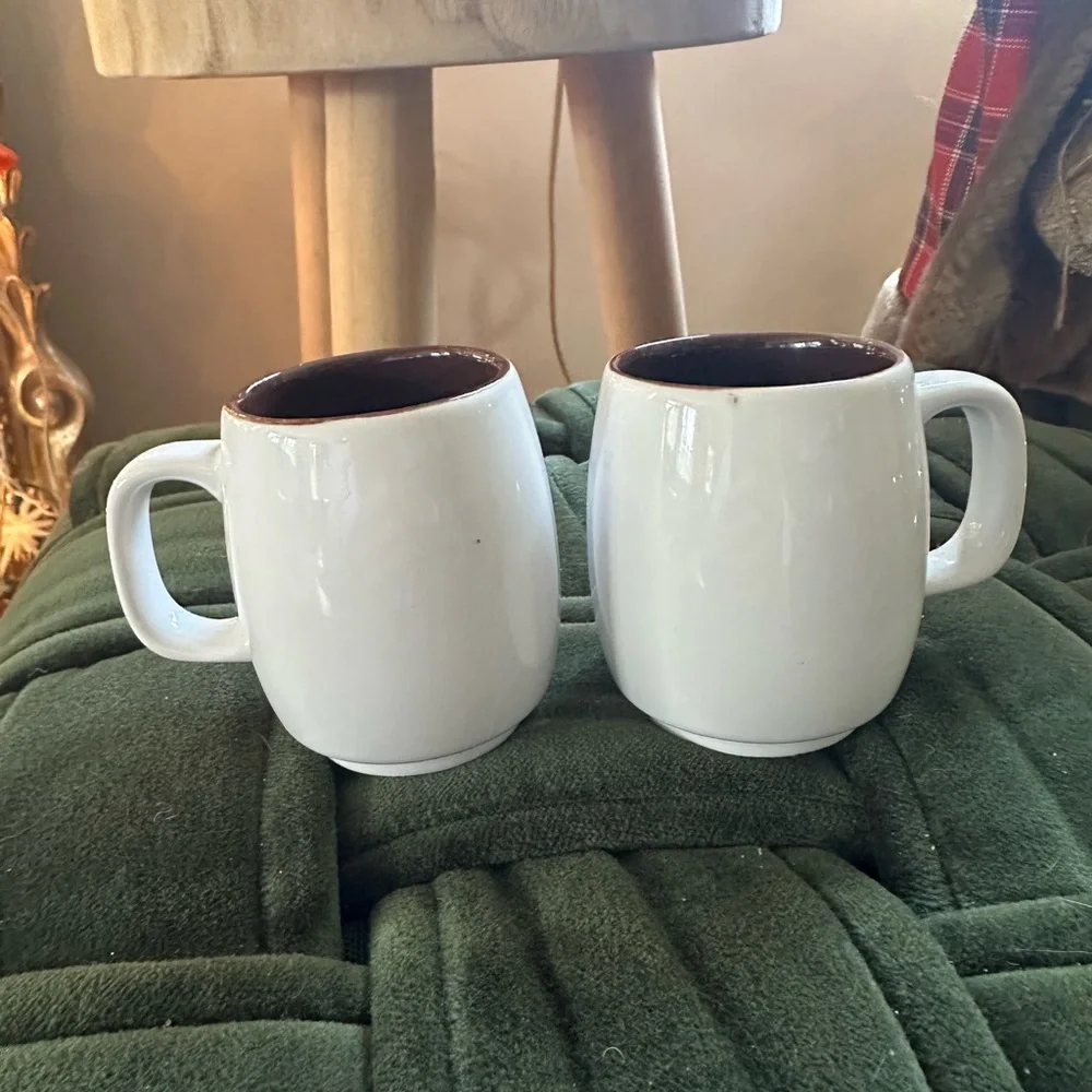 Crate&Barrel Classic White espresso Mugs with Deep Brown Interior set of 2